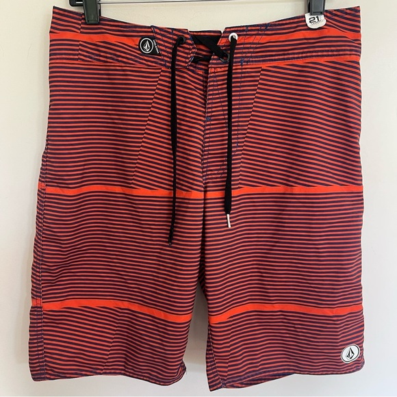 Men’s Volcom Orange & Blue Striped Board Shorts Swim Trunks Size 31 - Picture 1 of 16